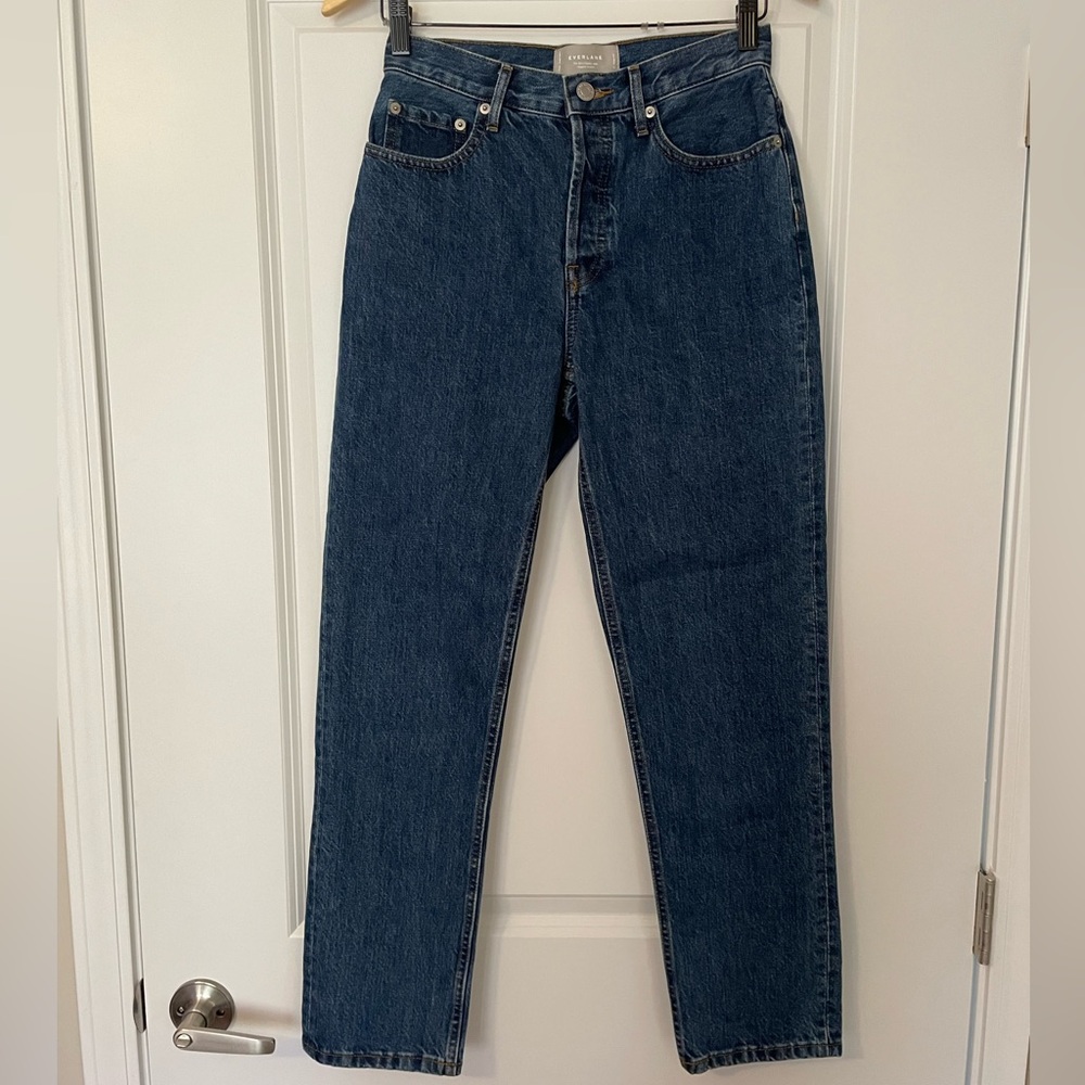 Everlane The 90’s Cheeky Jean Dark Blue Straight Leg button fly Jeans